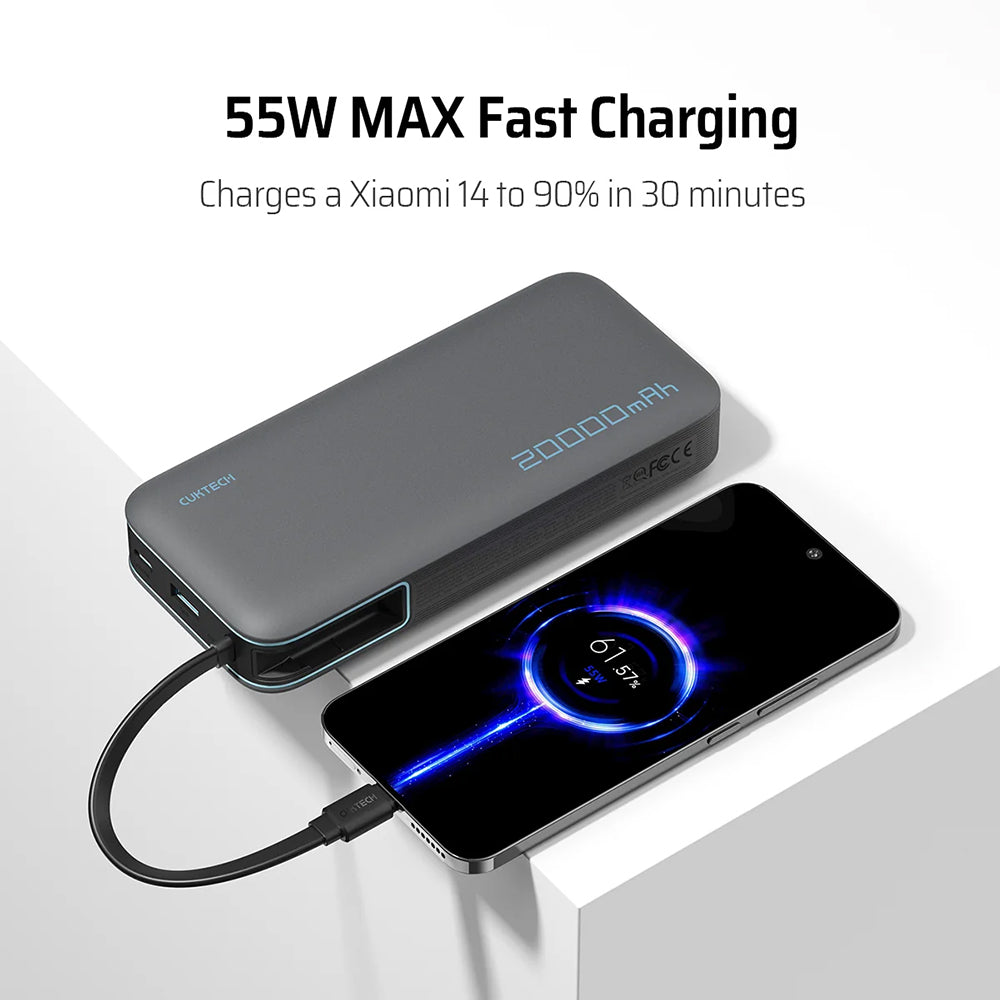 Cuktech LPB200N External Battery, 20000mAh, 45W, QC + PD, 1 x USB-A - 2 x USB-C, White CUKP200NGLLG