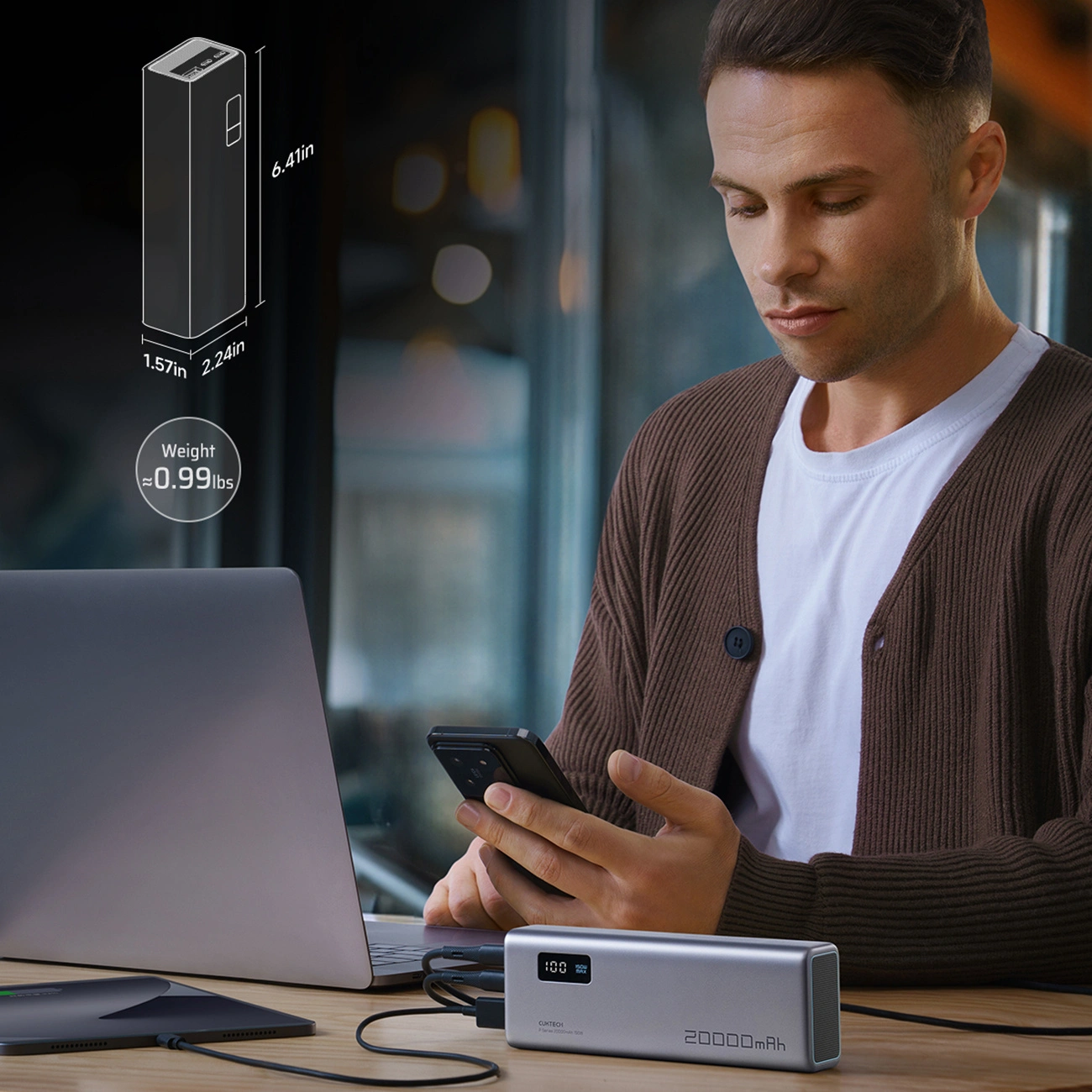 Batteria Esterna Cuktech P+ No.15, 20000mAh, 150W, QC + PD, 1 x USB-A - 2 x USB-C, Grigio CUKPB200GLBK