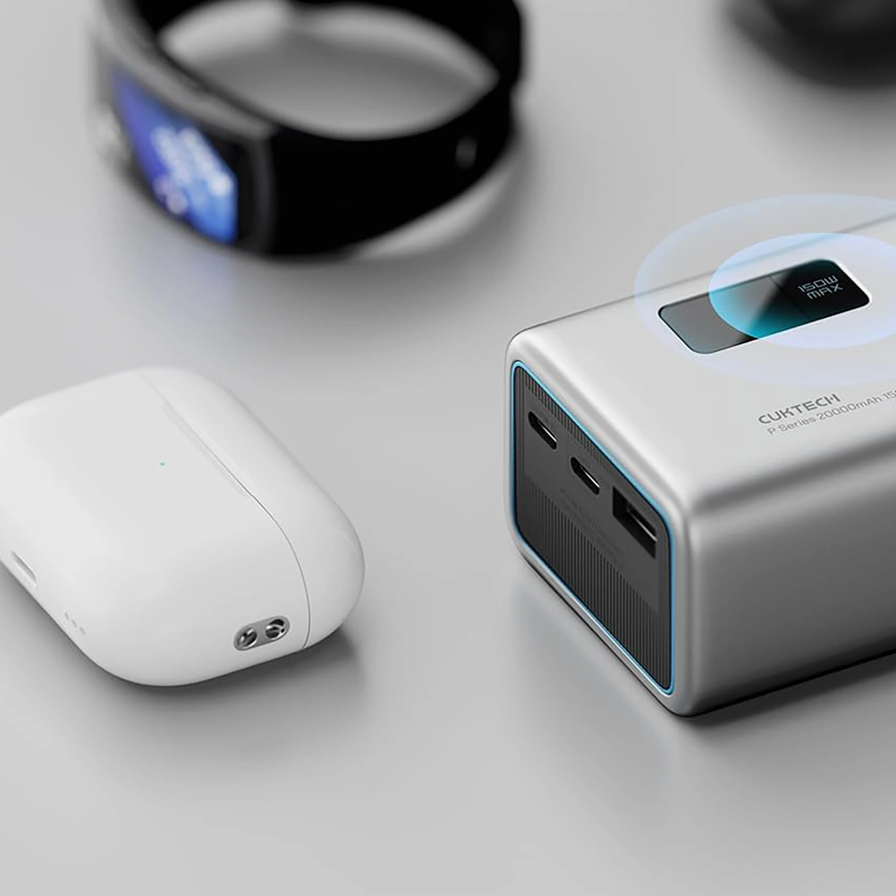 Batteria Esterna Cuktech P+ No.15, 20000mAh, 150W, QC + PD, 1 x USB-A - 2 x USB-C, Grigio CUKPB200GLBK