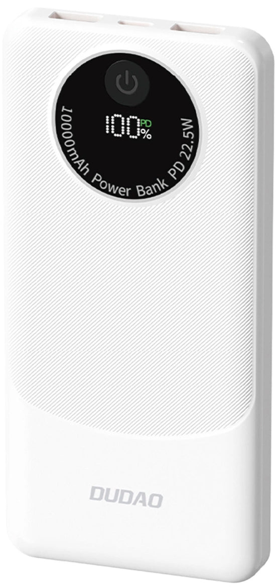 Batteria Esterna Dudao K12, 10000mAh, 22.5W, QC + PD, 1 x USB-C - 2 x USB-A, Bianca