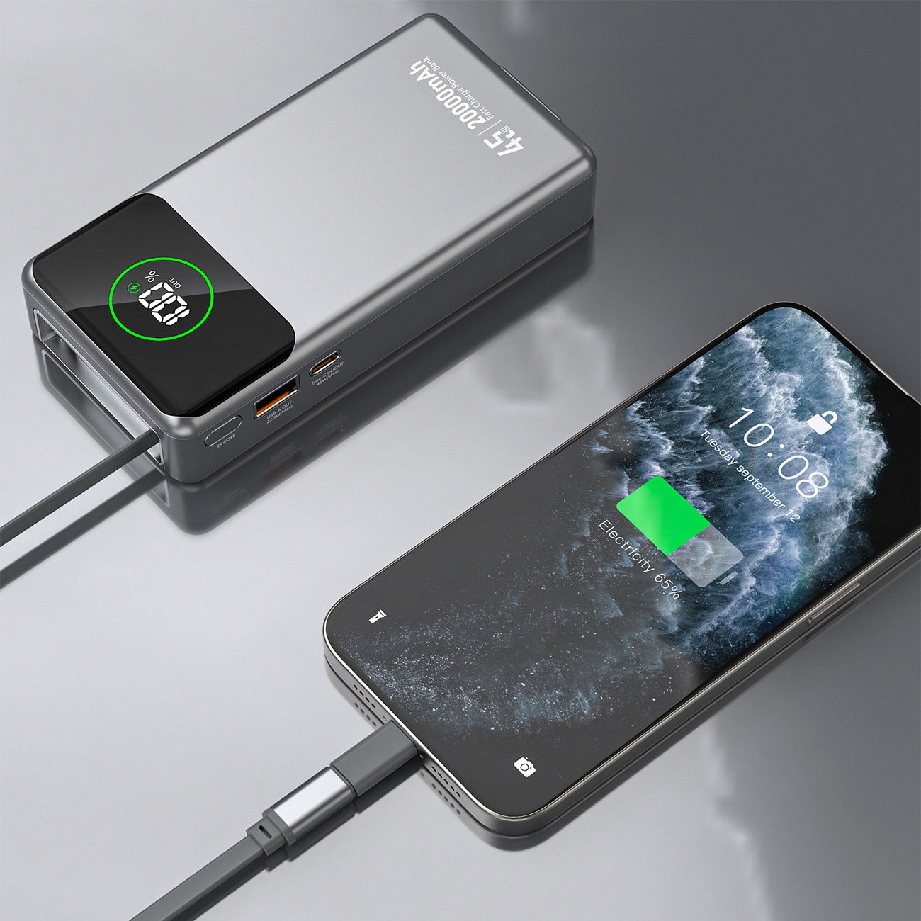 Batteria Esterna Dudao K31 Pro, 20000mAh, 45W, QC + PD, 1 x USB-A - 2 x USB-C, Grigio