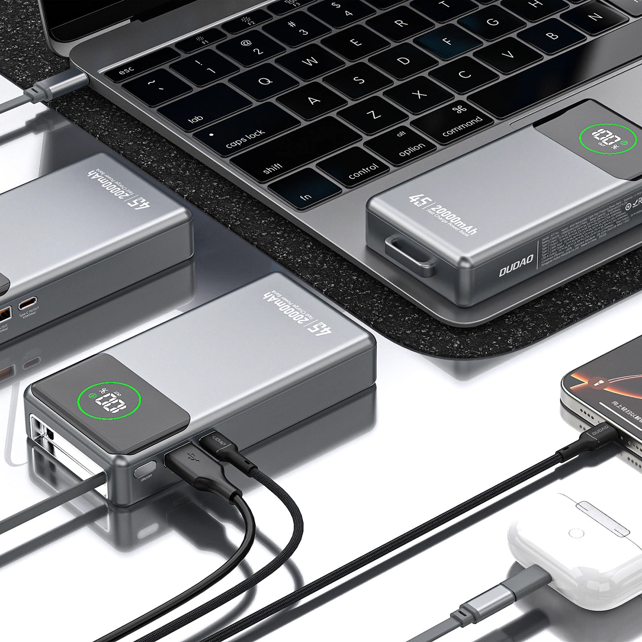 Batteria Esterna Dudao K31 Pro, 20000mAh, 45W, QC + PD, 1 x USB-A - 2 x USB-C, Grigio