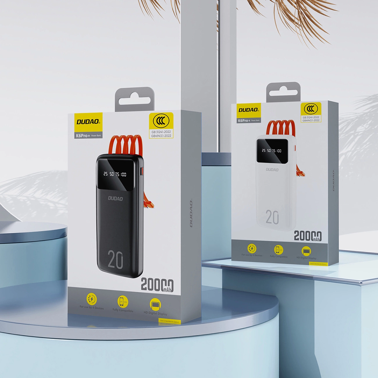 Batteria Esterna Dudao K6Pro+, 20000mAh, 10W, 1 x Lightning - 1 x microUSB - 1 x USB-A - 1 x USB-C, Bianca