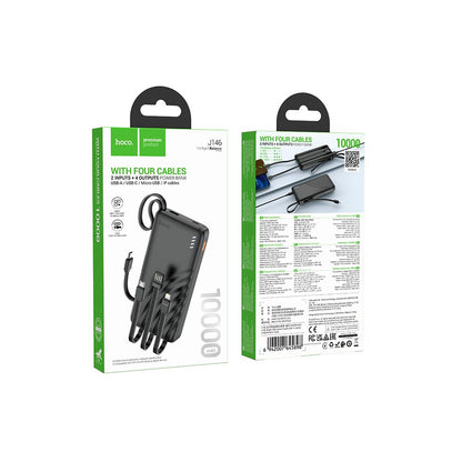 Batteria Esterna HOCO J146, 10000mAh, 10W, 1 x Lightning - 1 x microUSB - 1 x USB-A - 1 x USB-C, Nera