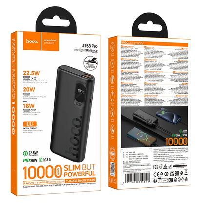 Batteria Esterna HOCO J158 Pro, 10000mAh, 22.5W, QC + PD, 1 x USB-C - 2 x USB-A, Nera