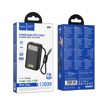 Batteria Esterna HOCO Q53, 12000mAh, 65W, QC + PD, 1 x USB-A - 2 x USB-C, Nera