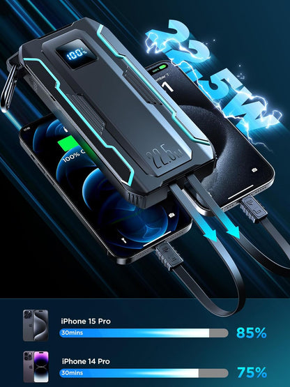 Joyroom JR-L017 External Battery, 10000mAh, 22.5W, QC + PD, 1 x Lightning - 1 x USB-A - 2 x USB-C, Black