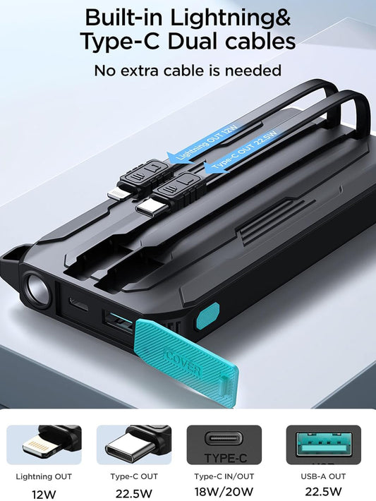 Joyroom JR-L017 External Battery, 10000mAh, 22.5W, QC + PD, 1 x Lightning - 1 x USB-A - 2 x USB-C, Black