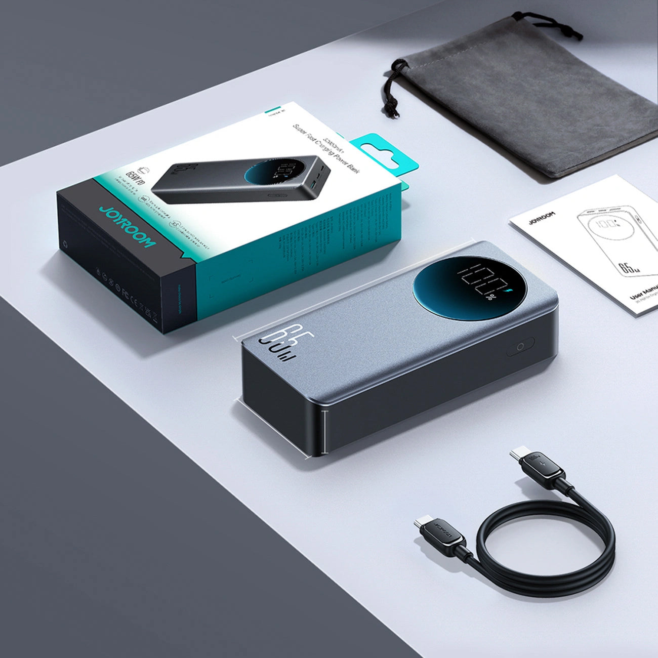 Joyroom JR-PBF05 Pro External Battery, 30000mAh, 65W, QC + PD, 1 x USB-A - 2 x USB-C, Black