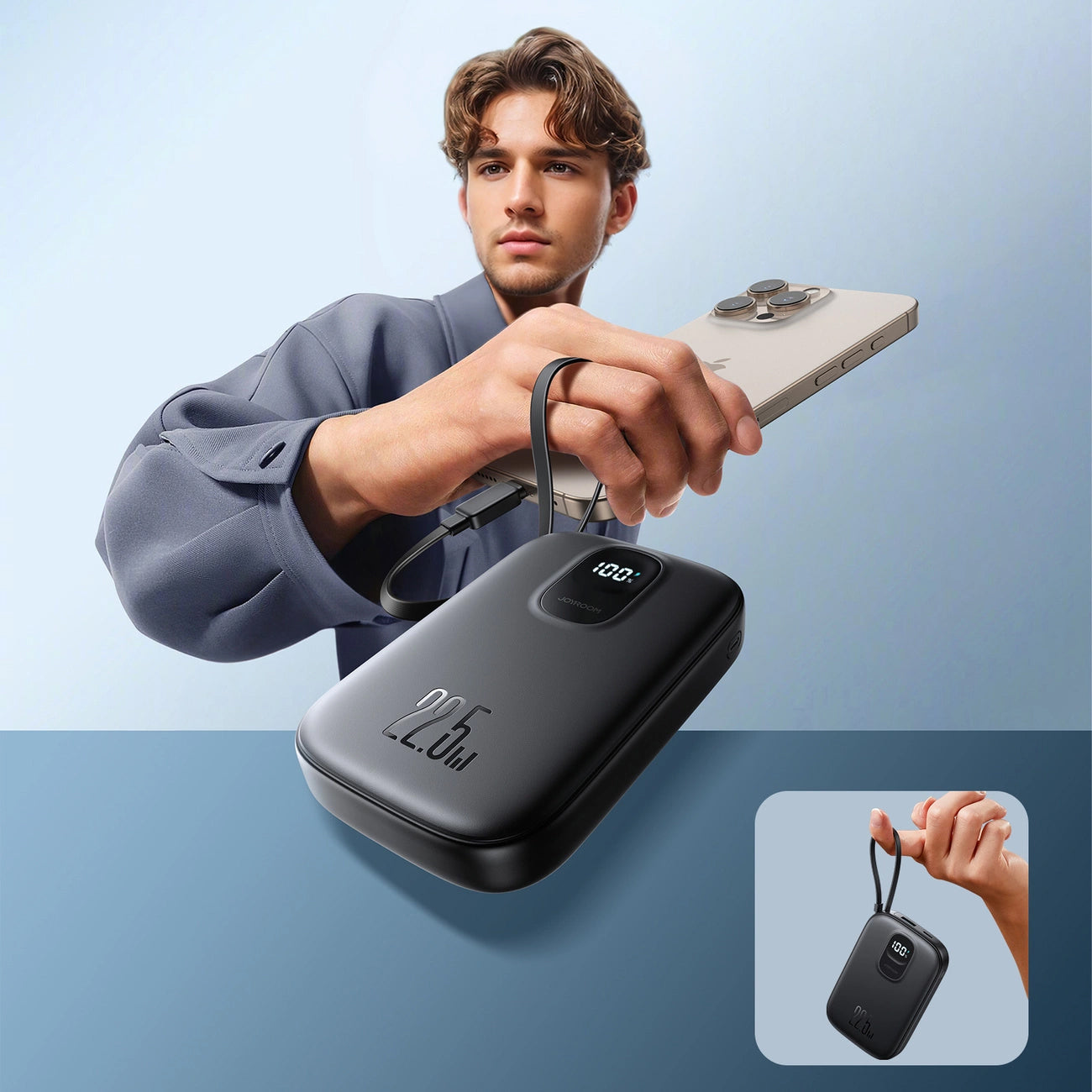 Joyroom JR-PBF17 External Battery, 10000mAh, 22.5W, QC + PD, 1 x USB-A - 2 x USB-C, Black
