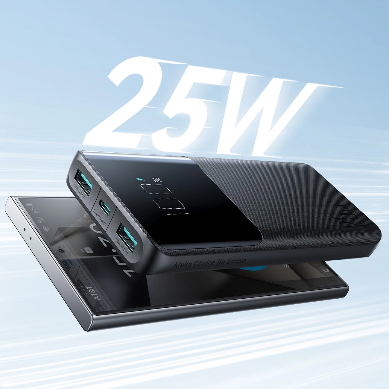 Joyroom JR-PBF20 External Battery, 10000mAh, 25W, QC + PD, 1 x USB-C - 2 x USB-A, Black