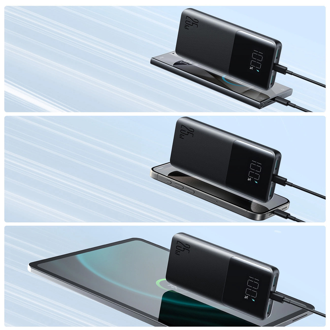 Joyroom JR-PBF20 External Battery, 10000mAh, 25W, QC + PD, 1 x USB-C - 2 x USB-A, Black