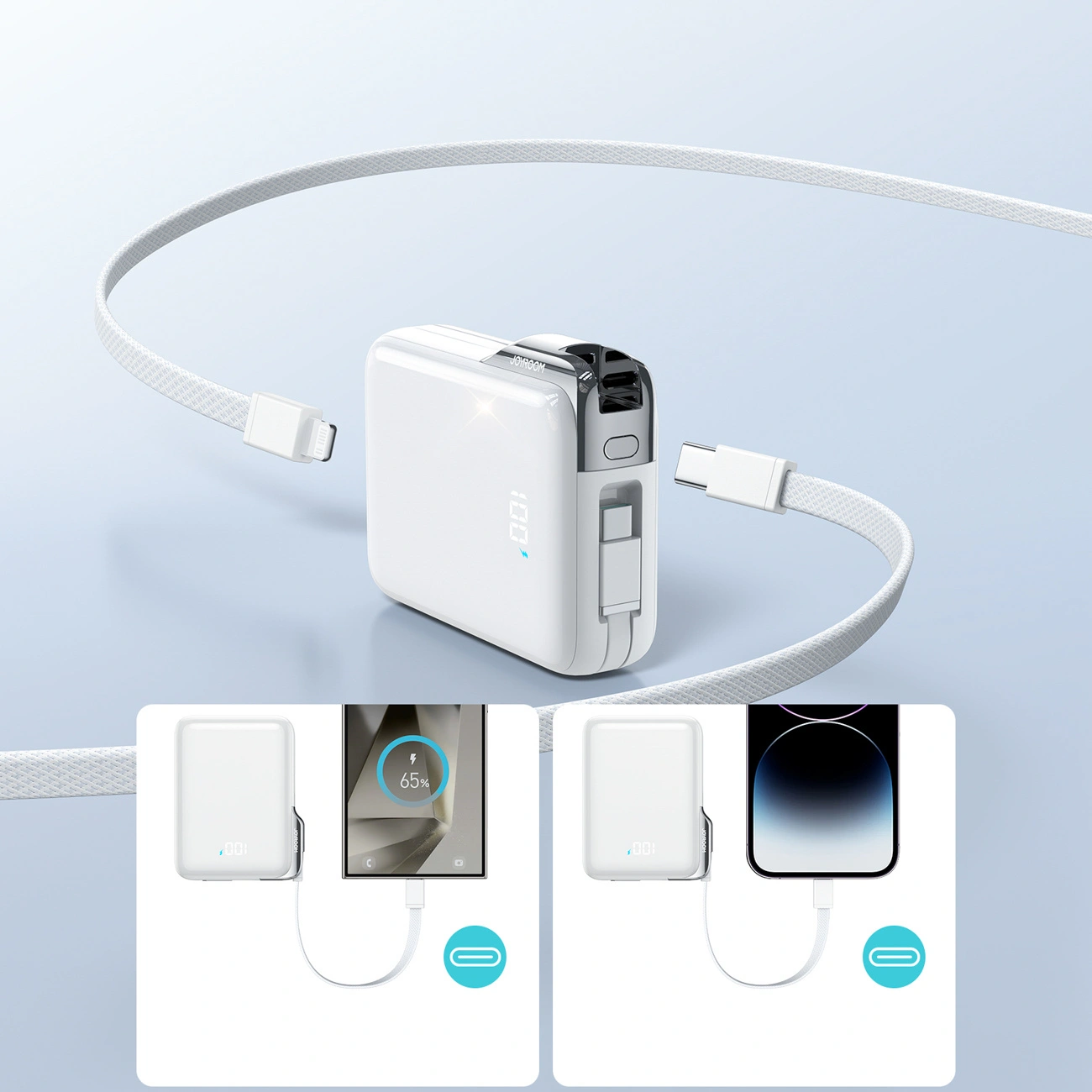 Batteria Esterna Joyroom JR-PBF27 Pro, 10000mAh, 30W, QC + PD, 1 x Lightning - 2 x USB-C, Bianca