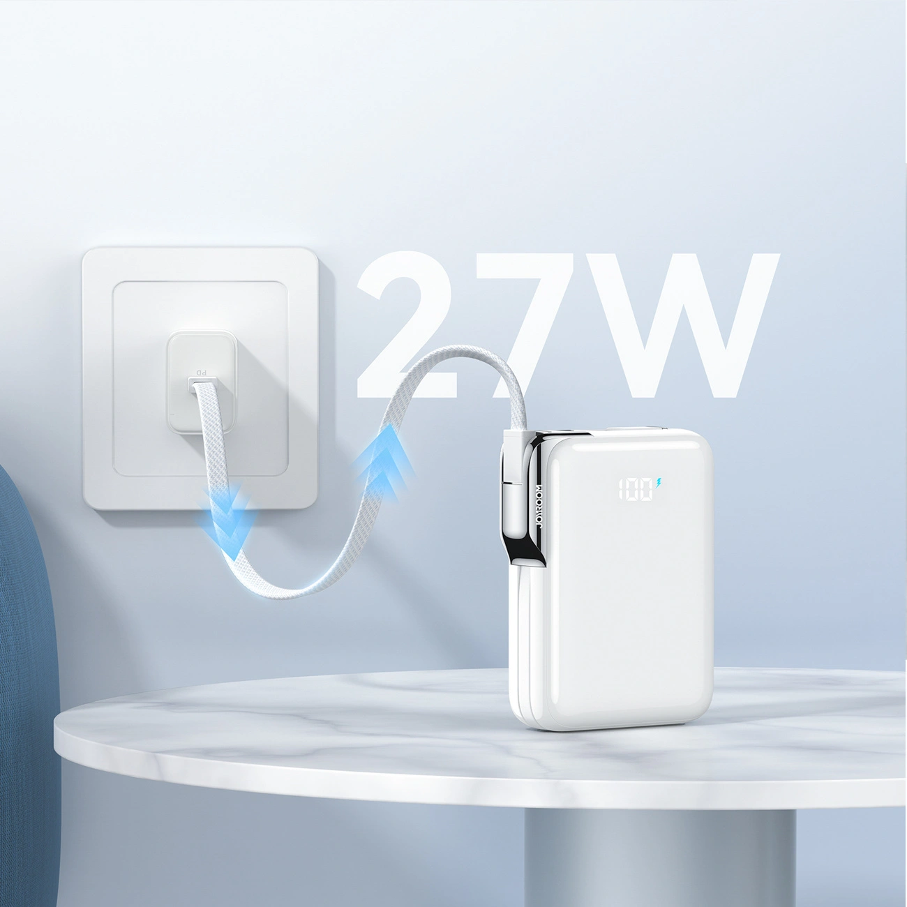 Batteria Esterna Joyroom JR-PBF27 Pro, 10000mAh, 30W, QC + PD, 1 x Lightning - 2 x USB-C, Bianca
