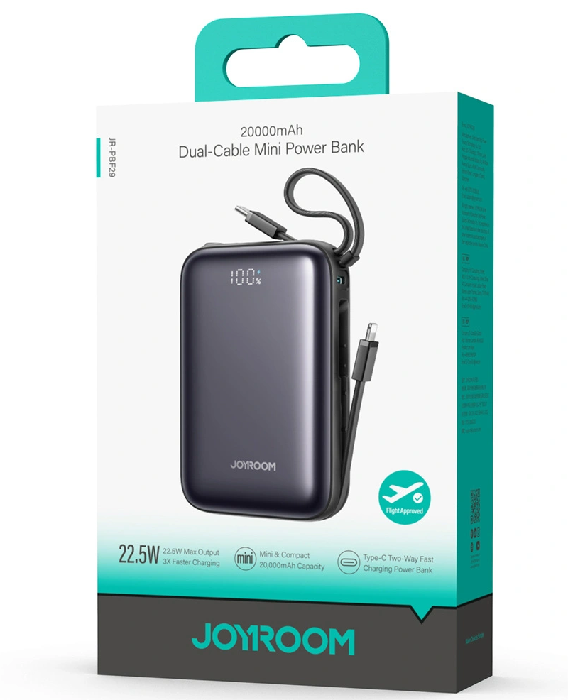 Batteria Esterna Joyroom JR-PBF29, 20000mAh, 22.5W, QC + PD, 1 x Lightning - 2 x USB-C, Nera