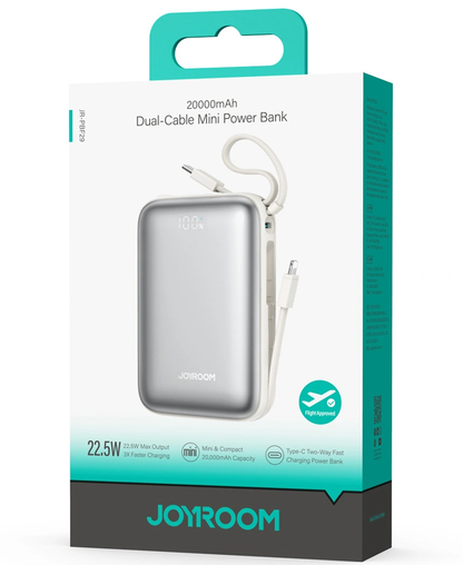 Batteria Esterna Joyroom JR-PBF29, 20000mAh, 22.5W, QC + PD, 1 x Lightning - 2 x USB-C, Bianca