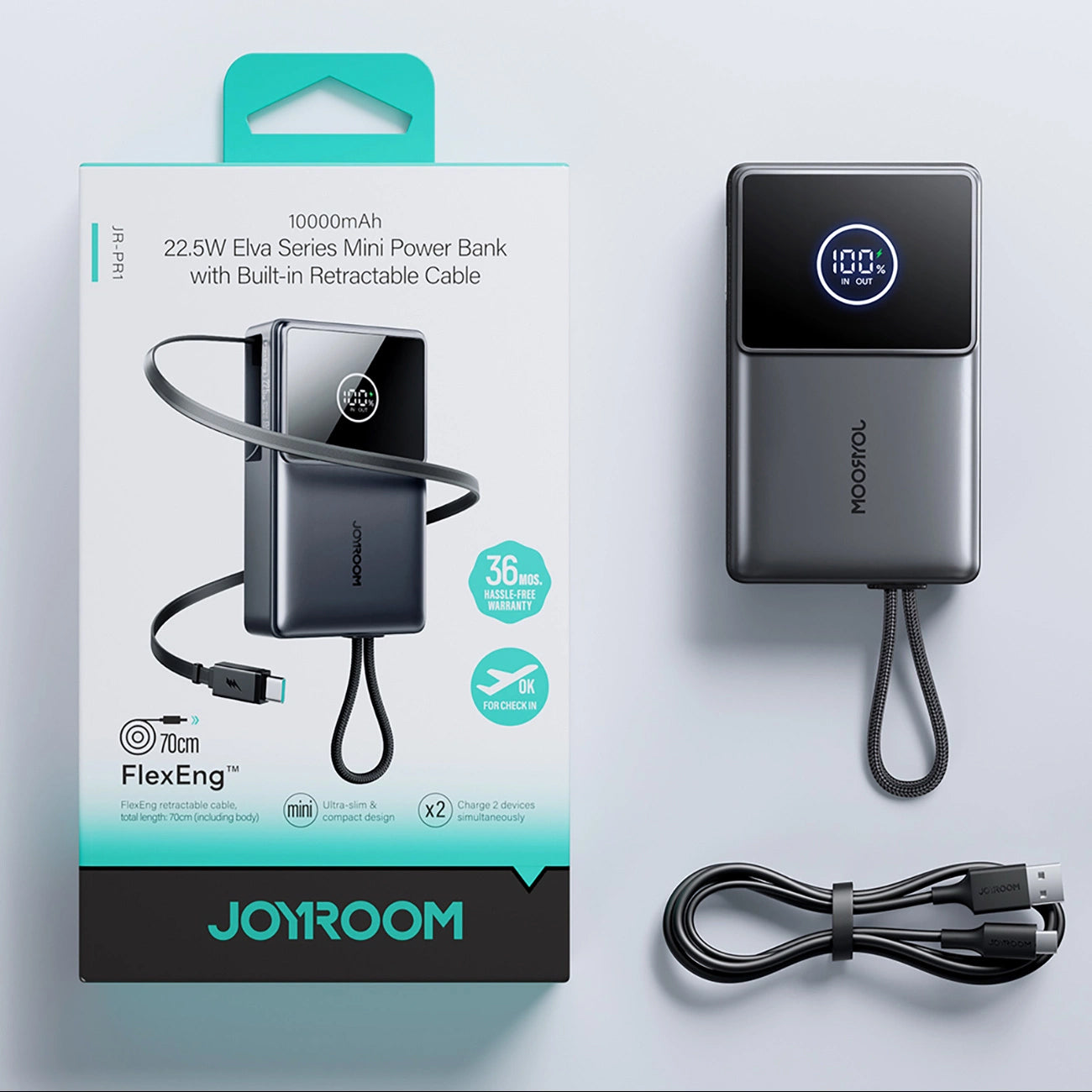 Batteria Esterna Joyroom JR-PR1, 10000mAh, 22.5W, PD, 2 x USB-C, Grigio