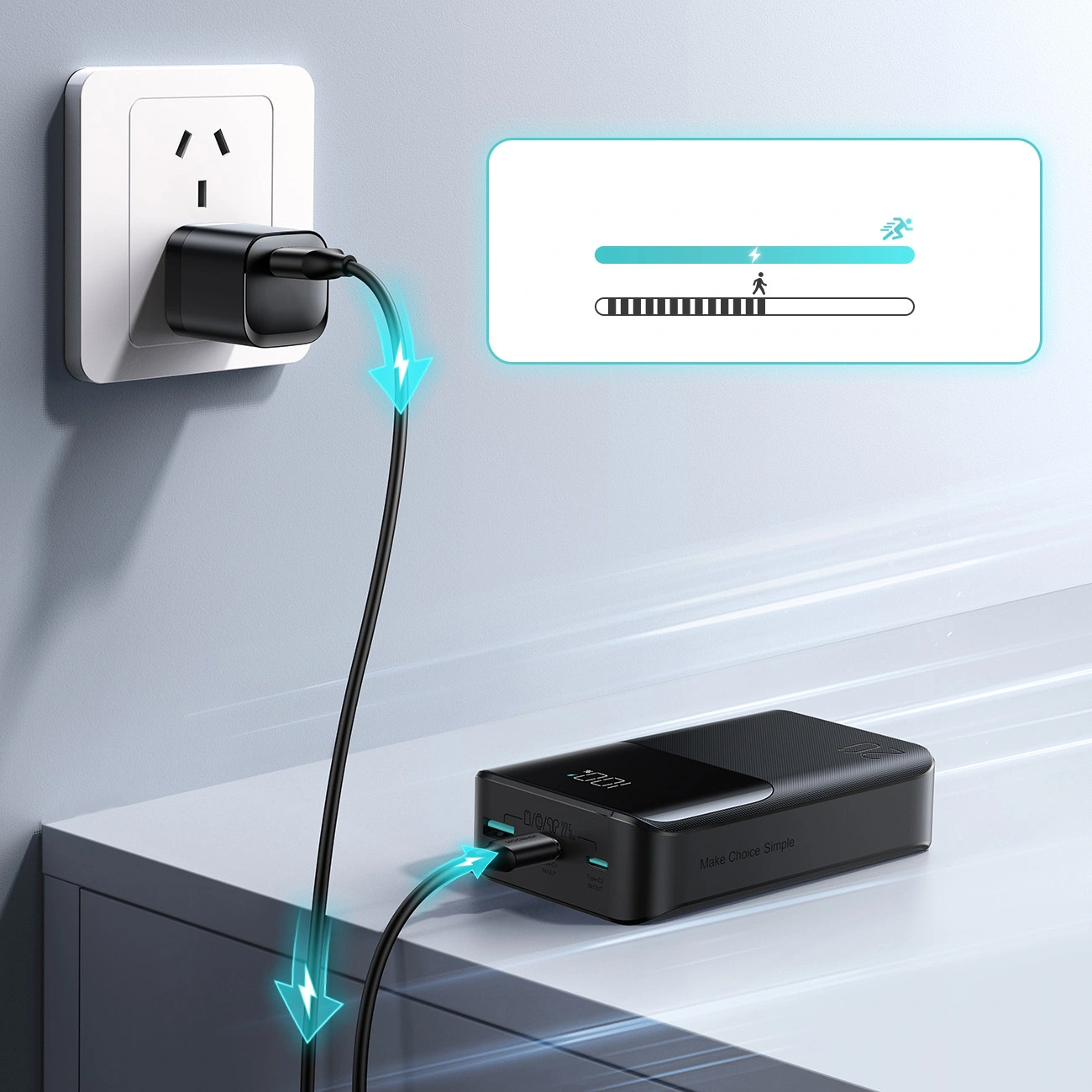 Batteria Esterna Joyroom JR-QP192, 20000mAh, 22.5W, QC + PD, 1 x USB-A - 2 x USB-C, Nera