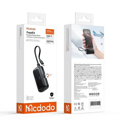 Batteria Esterna McDodo MC-7800 Freekit, 5000mAh, 22.5W, PD, 1 x Lightning - 2 x USB-C, Nera
