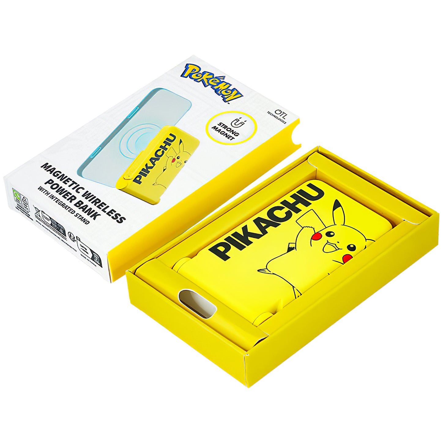 Batteria Esterna Wireless OTL Pokemon Pikatchu, 5000mAh, 20W, PD + FQI, 1 x QI - 1 x USB-C, Gialla PK1191