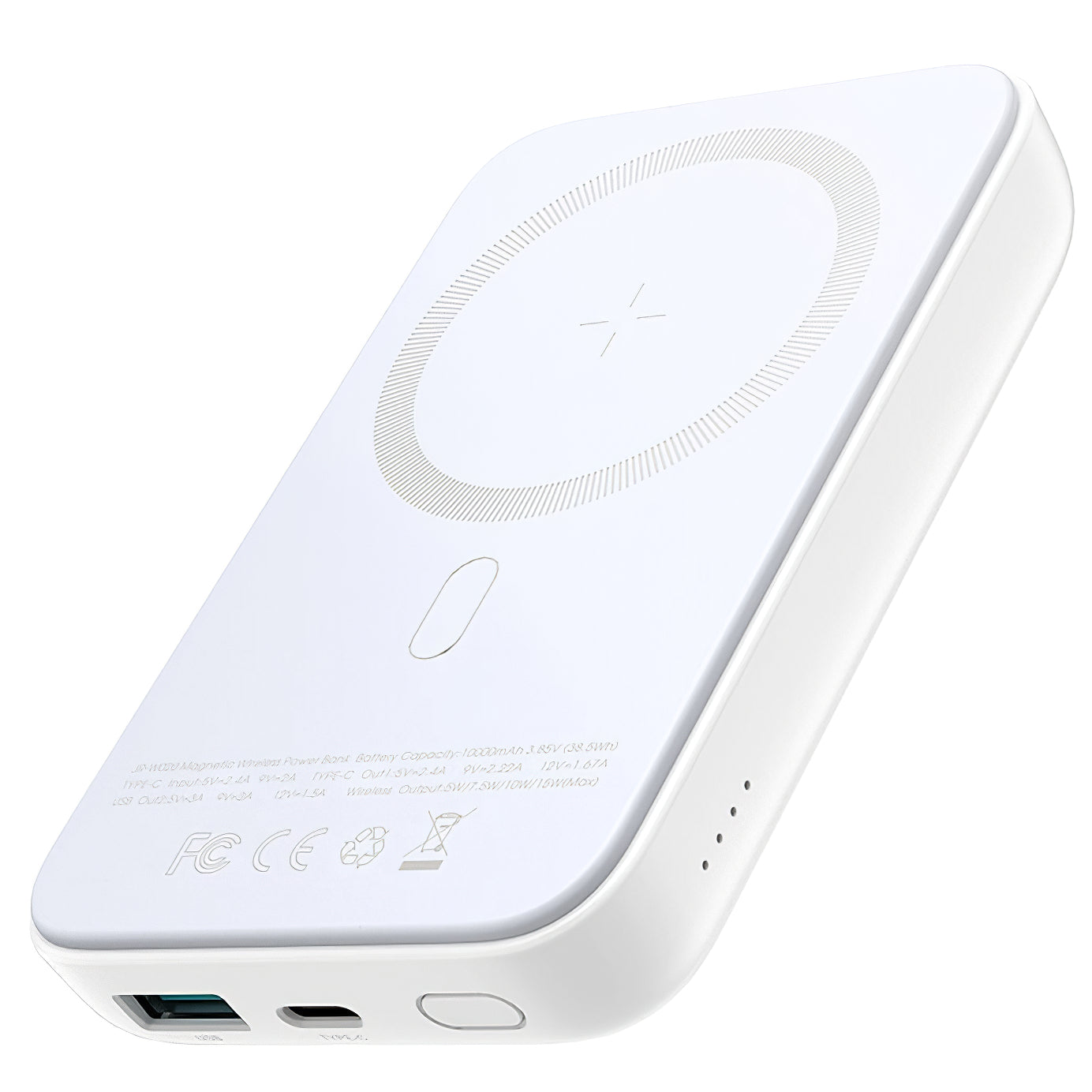 Batteria Esterna Wireless Joyroom JR-W020, 10000mAh, 20W, QC + PD + FQI, 1 x QI - 1 x USB-A - 1 x USB-C, Bianca