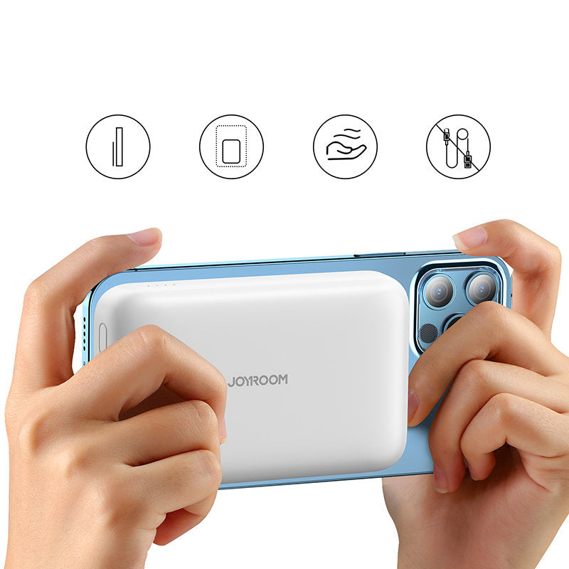 Batteria Esterna Wireless Joyroom JR-W020, 10000mAh, 20W, QC + PD + FQI, 1 x QI - 1 x USB-A - 1 x USB-C, Bianca