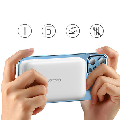 Batteria Esterna Wireless Joyroom JR-W020, 10000mAh, 20W, QC + PD + FQI, 1 x QI - 1 x USB-A - 1 x USB-C, Bianca
