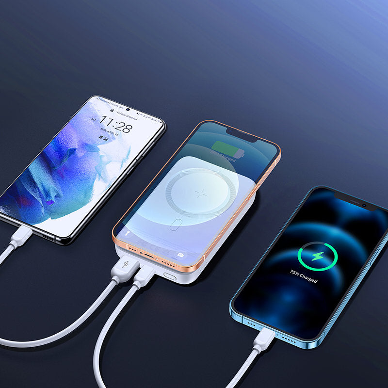 Batteria Esterna Wireless Joyroom JR-W020, 10000mAh, 20W, QC + PD + FQI, 1 x QI - 1 x USB-A - 1 x USB-C, Bianca