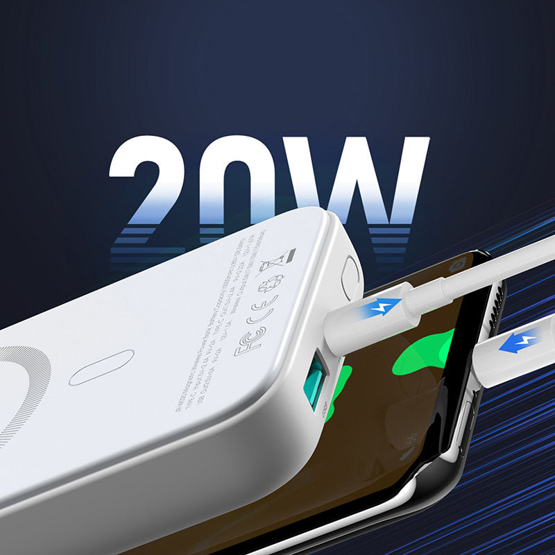 Batteria Esterna Wireless Joyroom JR-W020, 10000mAh, 20W, QC + PD + FQI, 1 x QI - 1 x USB-A - 1 x USB-C, Bianca