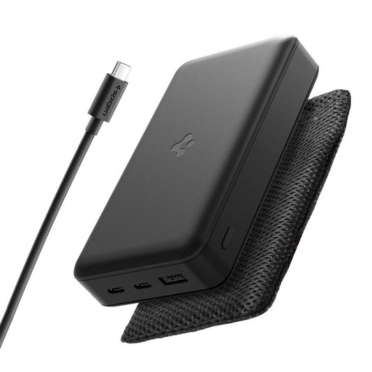 Spigen External Battery, 20000mAh, 30W, QC + PD, 1 x USB-A - 2 x USB-C, Black
