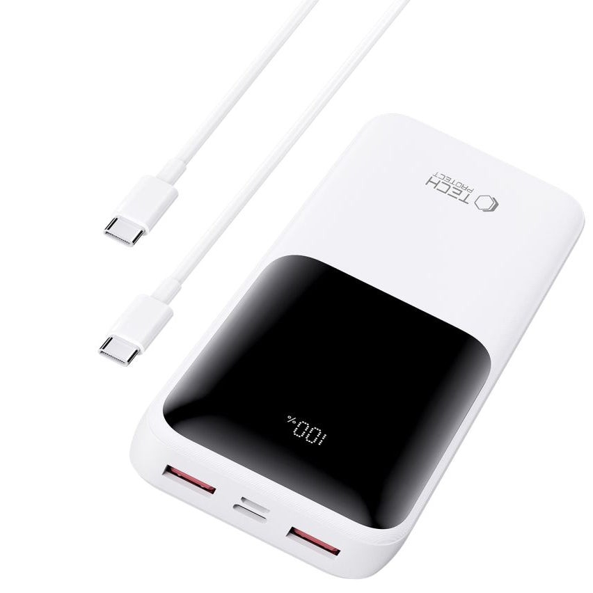 Batteria Esterna Tech-Protect PB02, 20000mAh, 22.5W, QC + PD, 1 x USB-C - 2 x USB-A, Bianca