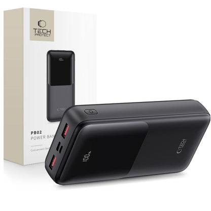 Batteria Esterna Tech-Protect PB02, 20000mAh, 22.5W, QC + PD, 1 x USB-C - 2 x USB-A, Nera