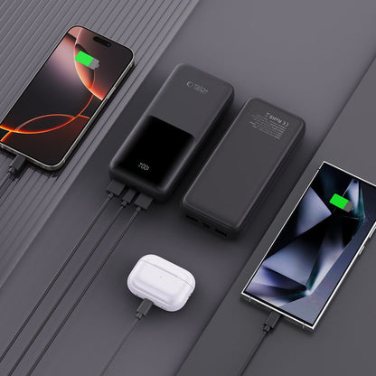 Batteria Esterna Tech-Protect PB02, 20000mAh, 22.5W, QC + PD, 1 x USB-C - 2 x USB-A, Nera
