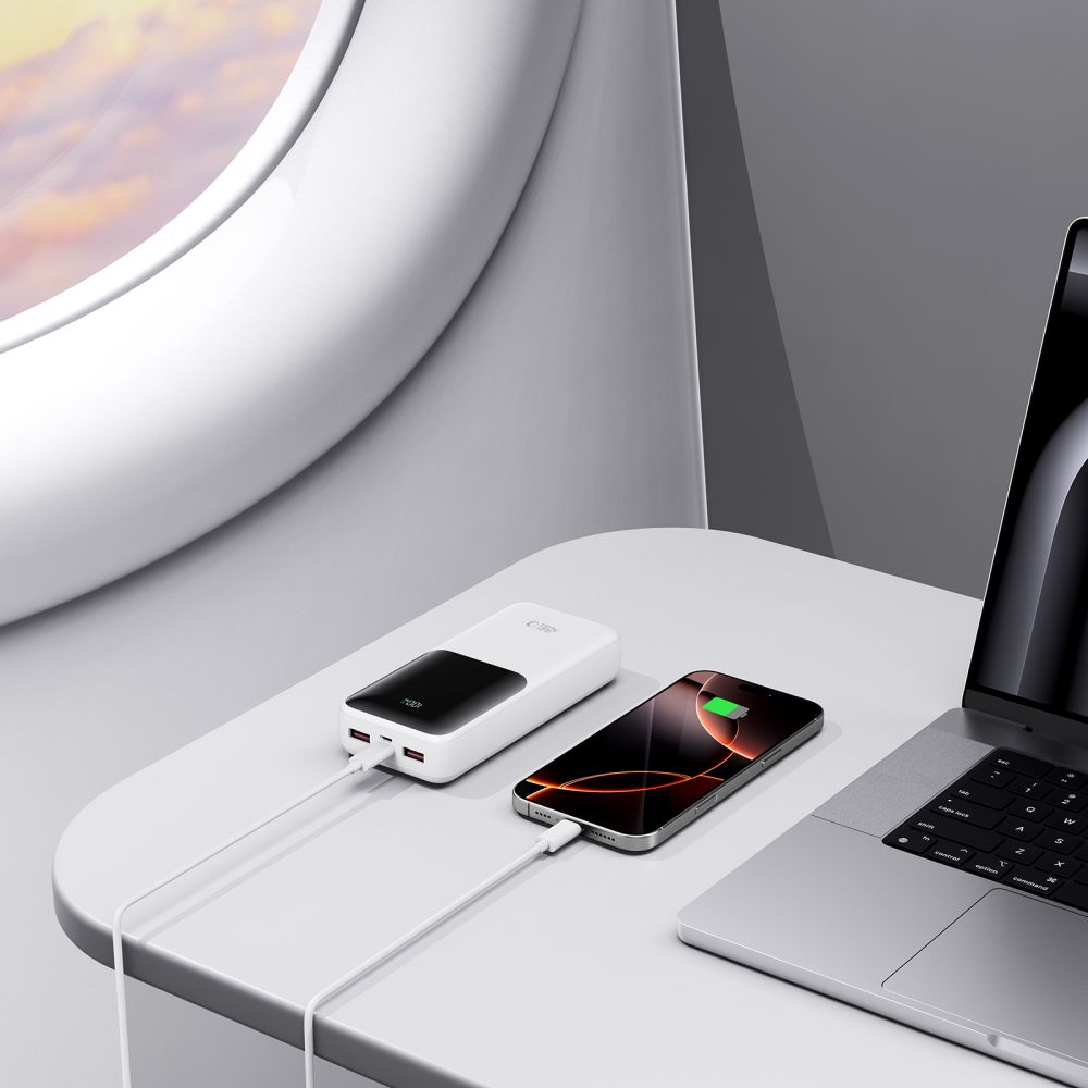 Batteria Esterna Tech-Protect PB02, 20000mAh, 22.5W, QC + PD, 1 x USB-C - 2 x USB-A, Bianca