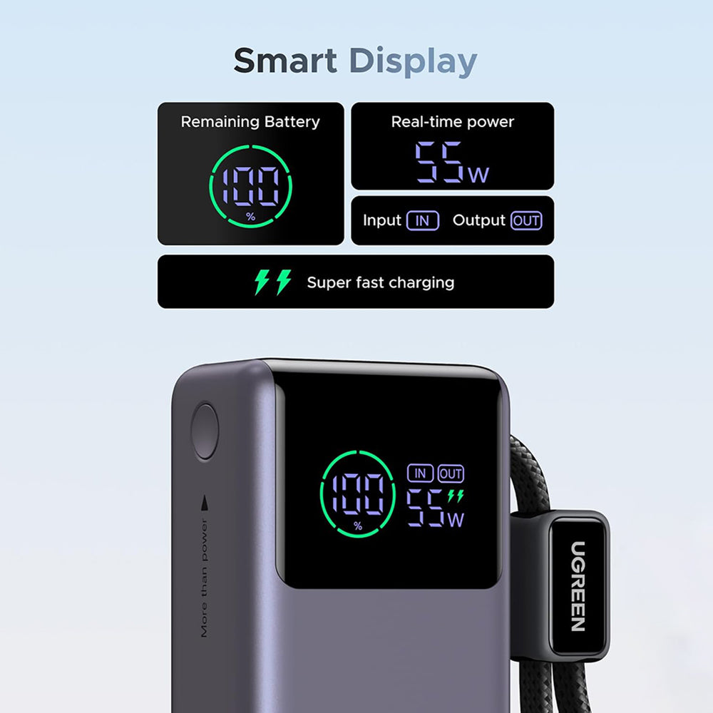 Batteria Esterna UGREEN Nexode Pro PB727 (85301B), 10000mAh, 55W, QC + PD, 1 x USB-A - 2 x USB-C, Grigio