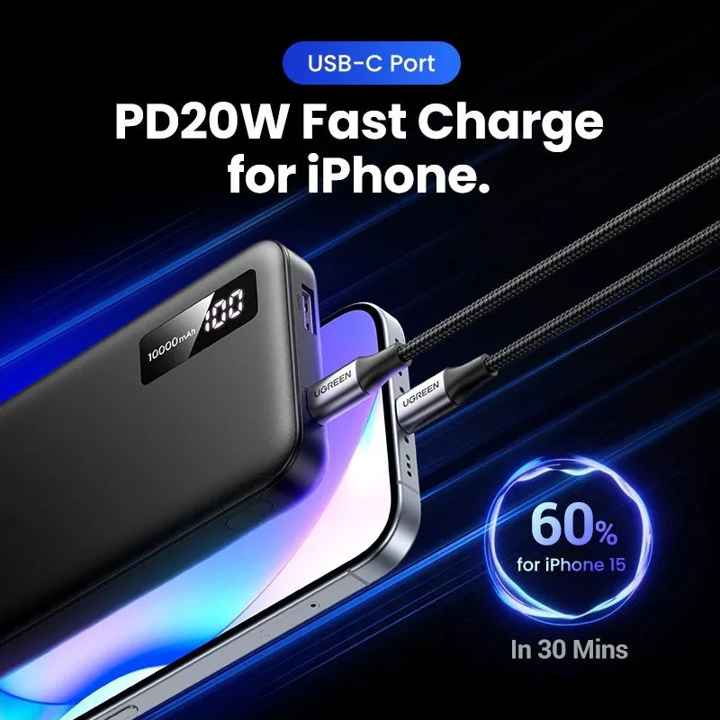 Batteria Esterna UGREEN PB311, 10000mAh, 22.5W, QC + PD, 1 x USB-C - 2 x USB-A, Nera
