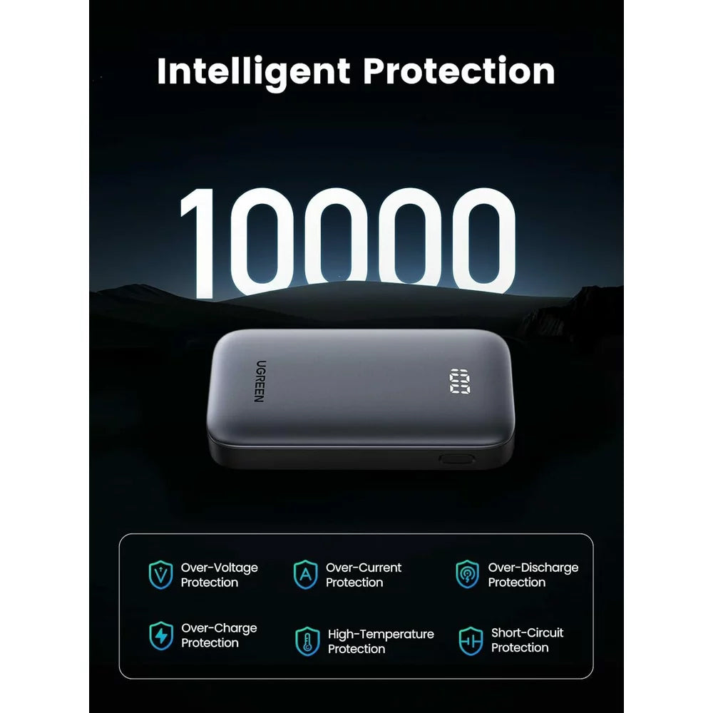 Batteria Esterna UGREEN PB502, 10000mAh, 30W, QC + PD, 1 x USB-A - 1 x USB-C, Grigio