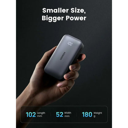 Batteria Esterna UGREEN PB502, 10000mAh, 30W, QC + PD, 1 x USB-A - 1 x USB-C, Grigio