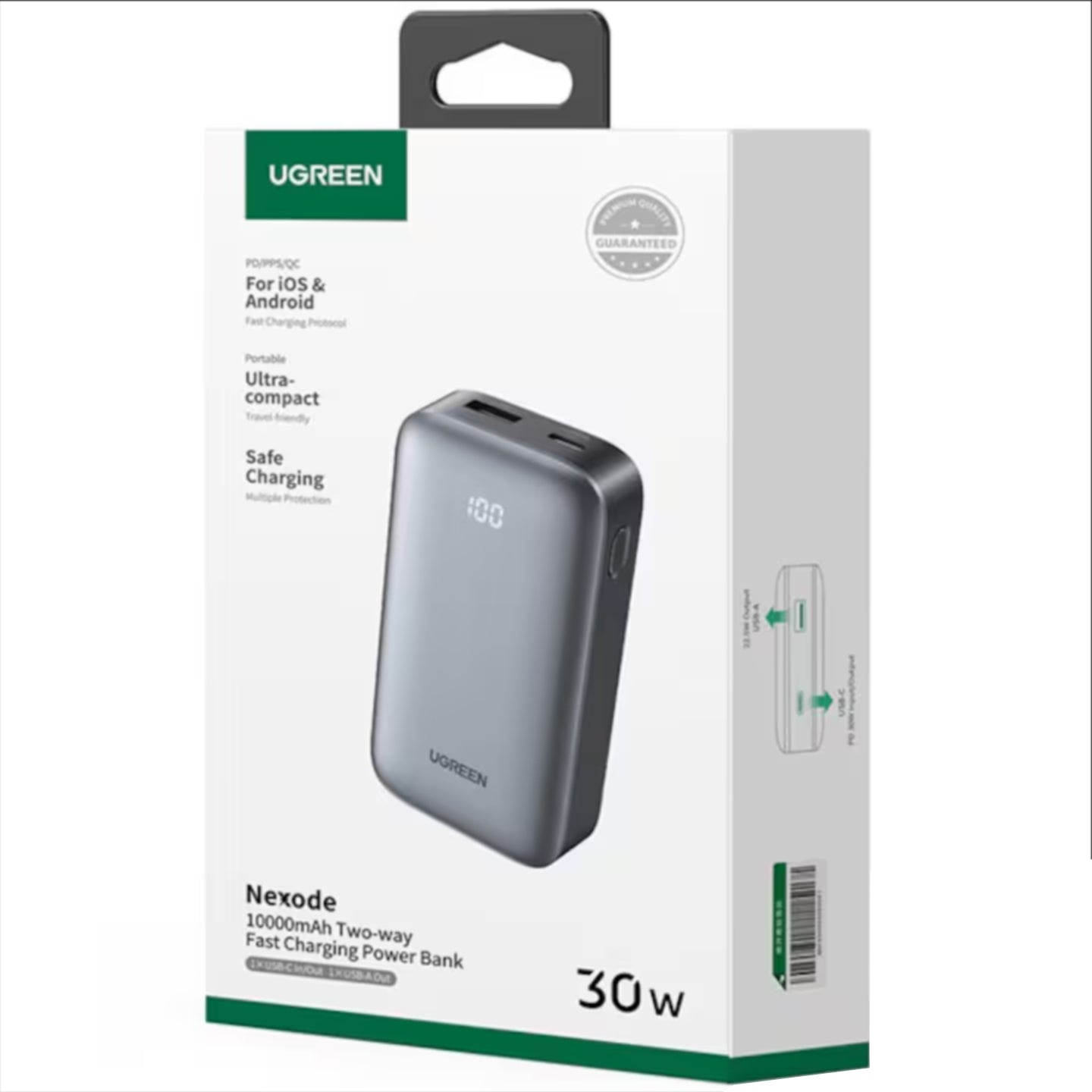 Batteria Esterna UGREEN PB502, 10000mAh, 30W, QC + PD, 1 x USB-A - 1 x USB-C, Grigio