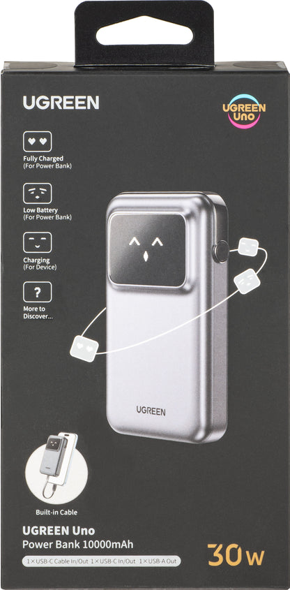 Batteria Esterna UGREEN PB511 Uno, 10000mAh, 30W, QC + PD, 1 x USB-A - 2 x USB-C, Grigio