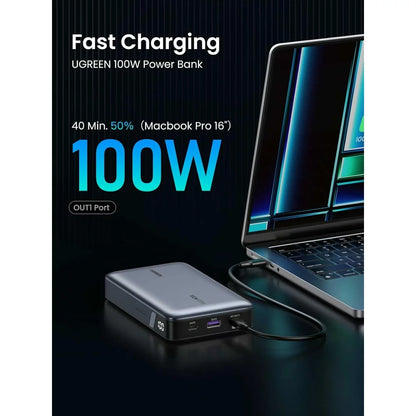 Batteria Esterna UGREEN PB720 Nexode, 20000mAh, 100W, QC + PD, 1 x USB-A - 2 x USB-C, Grigio