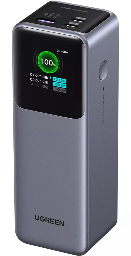 Batteria Esterna UGREEN PB722, 25000mAh, 200W, QC + PD, 1 x USB-A - 2 x USB-C, Grigio, Ricondizionata