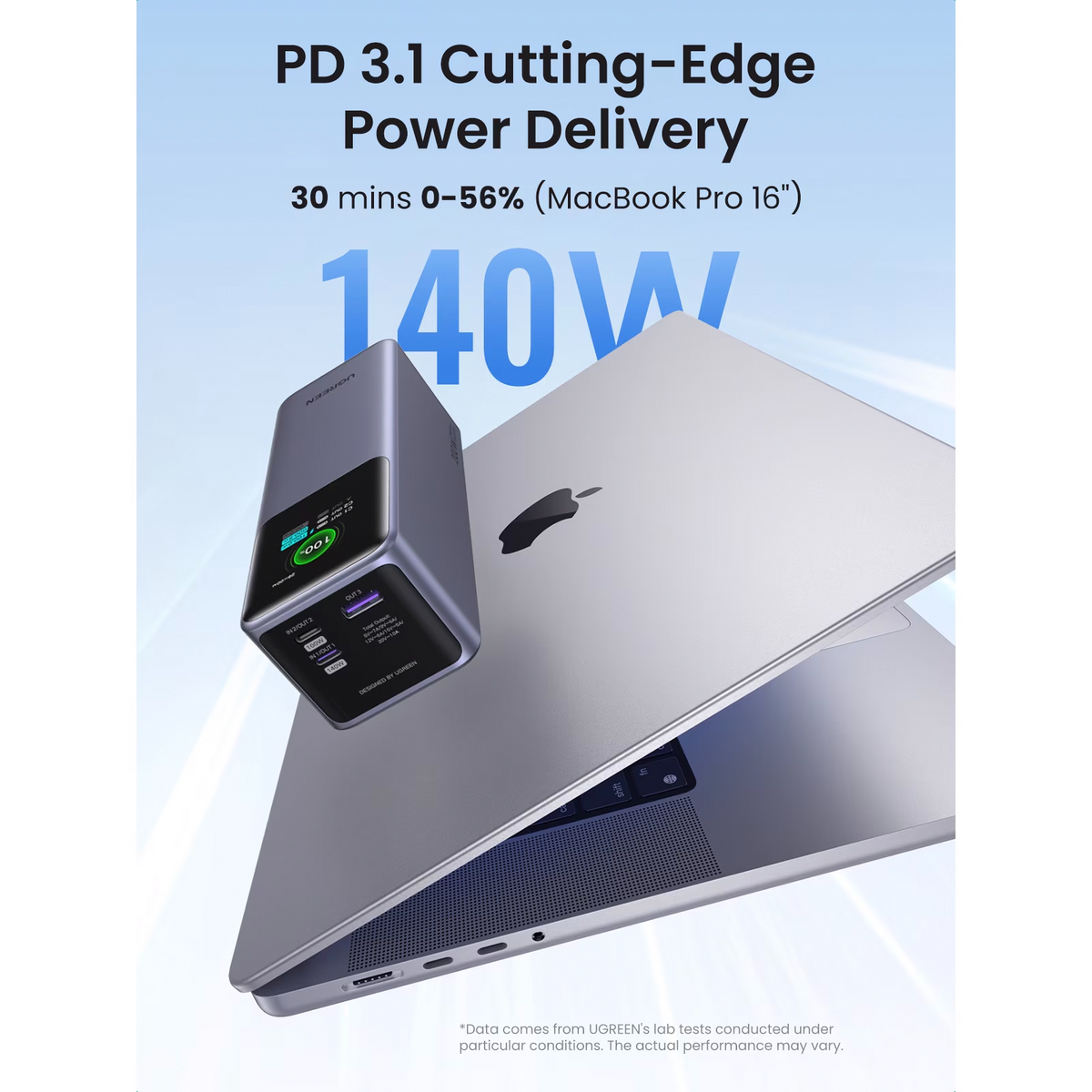 Batteria Esterna UGREEN PB722, 25000mAh, 200W, QC + PD, 1 x USB-A - 2 x USB-C, Grigio, Ricondizionata