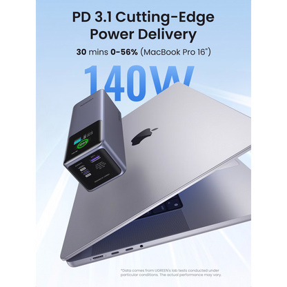 Batteria Esterna UGREEN PB722, 25000mAh, 200W, QC + PD, 1 x USB-A - 2 x USB-C, Grigio, Ricondizionata