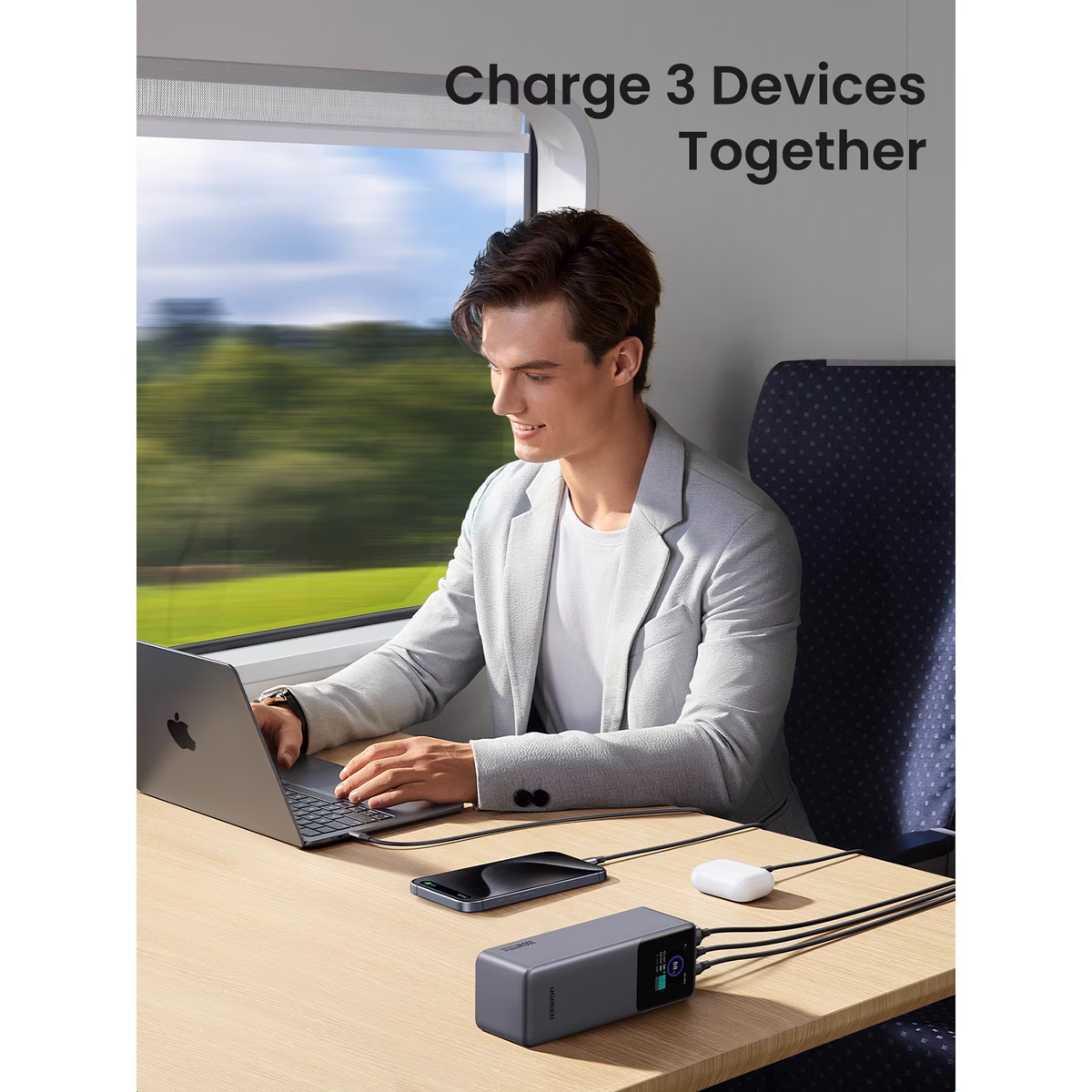Batteria Esterna UGREEN PB722, 25000mAh, 200W, QC + PD, 1 x USB-A - 2 x USB-C, Grigio, Ricondizionata