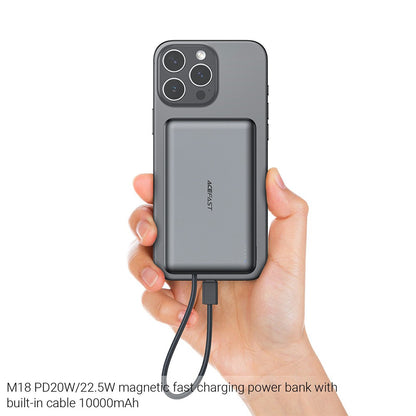 Batteria Esterna Wireless Acefast M18, 10000mAh, 22.5W, PD + FQI, 1 x QI - 2 x USB-C, Nera