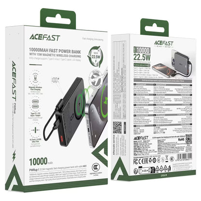 Batteria Esterna Wireless Acefast M31, 10000mAh, 22.5W, QC + PD + FQI, 1 x QI - 1 x USB-A - 2 x USB-C, Nera