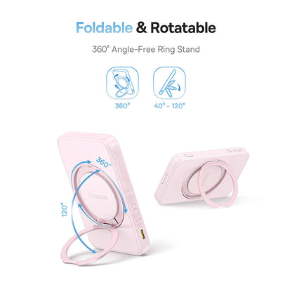 Batteria Esterna Wireless Baseus PicoGo, 5000mAh, 20W, PD + FQI, 1 x QI - 1 x USB-C, Rosa P10076800413-00
