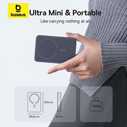 Batteria Esterna Wireless Baseus EnerFill FM11 Ultra-Mini, 10000mAh, 22.5W, PD + FQI, 1 x QI - 1 x USB-C, Grigio E0026602