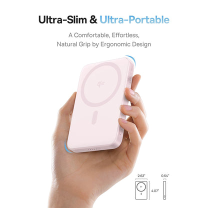Batteria Esterna Wireless Baseus PicoGo, 5000mAh, 20W, PD + FQI, 1 x QI - 1 x USB-C, Rosa P10076800413-00